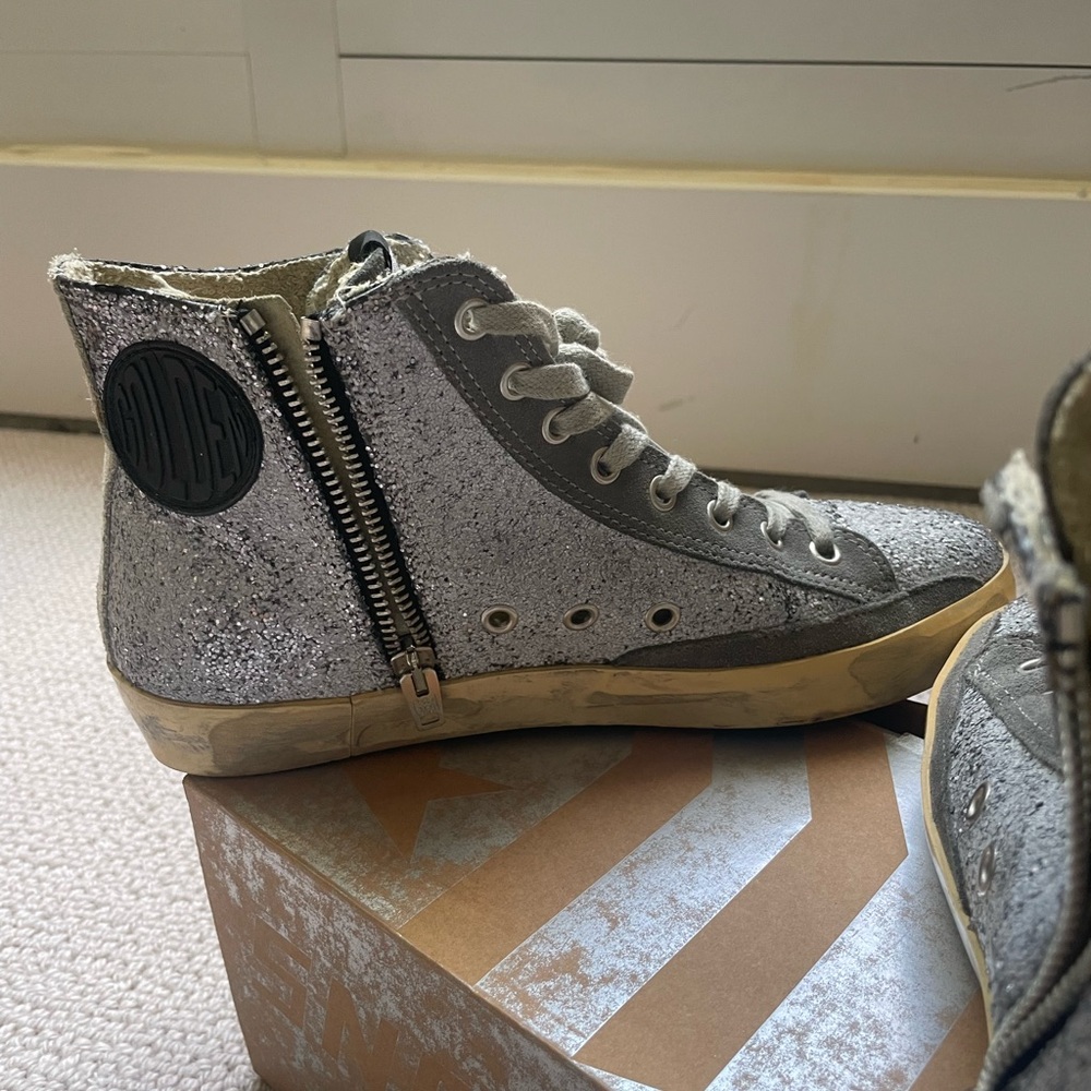 Golden Goose 38 Silver Glitter High-Top Sneakers - Picture 8 of 10